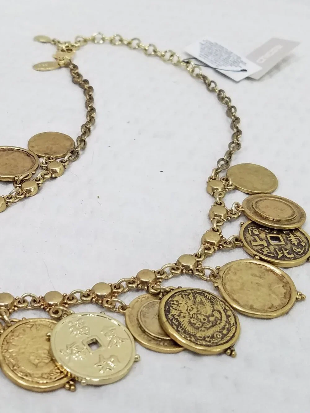 Vintage Signed Chico's Gypsy Style Gold Tone Asian Coins Bib Choker Necklace - Picture 5 of 5